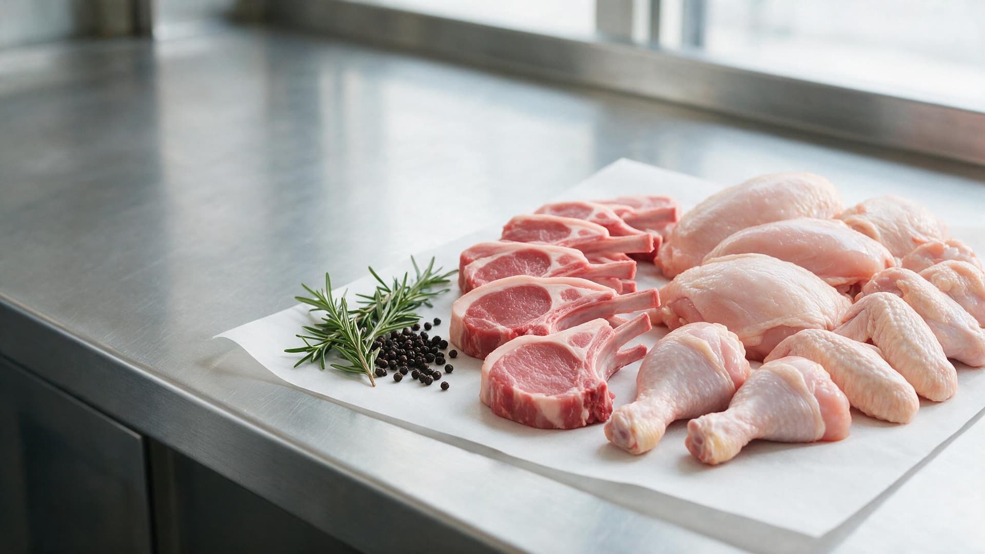 Fresh halal cuts arranged on white butcher paper
